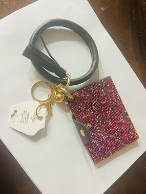 Pink Multi Crystal Card Holder Keyring Bracelet